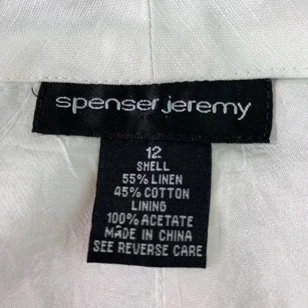 Spenser Jeremy Linen Blend Cropped Pants Women Size 12 White Shell Embellished